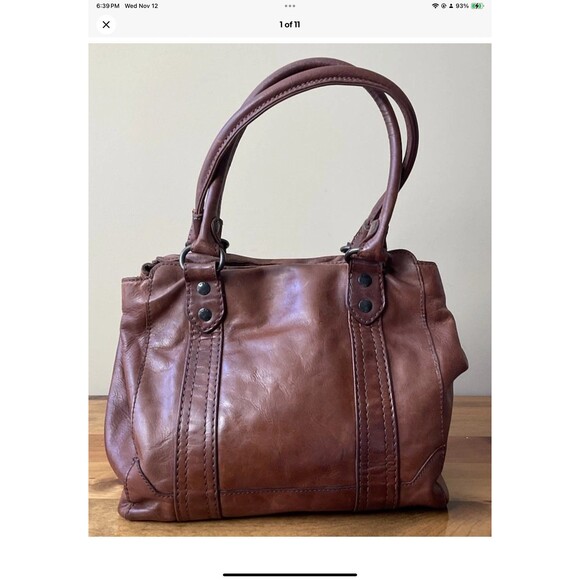 Frye Melissa Leather Satchel Tote Bag Brown Cognac Distressed Style Medium - Picture 3 of 12